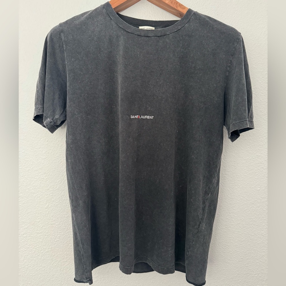 Authentic Saint Laurent Vintage Logo Gray Tee